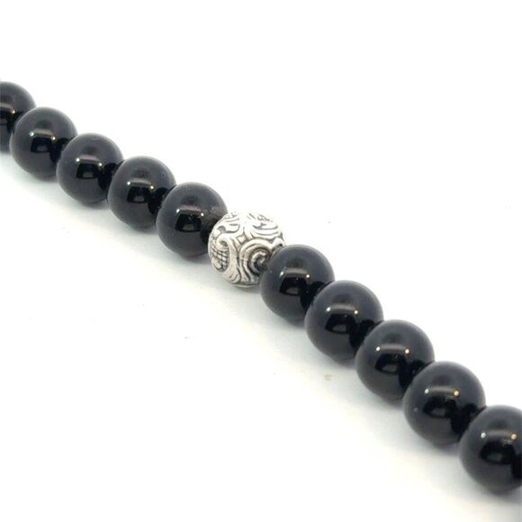 David Yurman Estate Onyx Carved Prayer Beads Bracelet 8.5" Silver DY532 - Picture 6 of 13